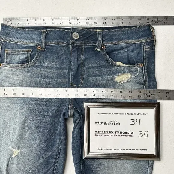 American Eagle Jeans Womens 12 Kick Boot Blue Denim Distress Grunge Western EUC - Picture 7 of 13